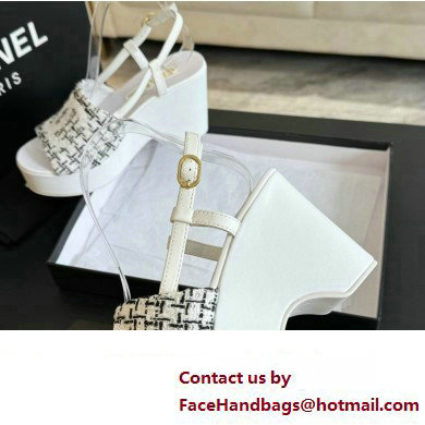 Chanel Tweed  &  Patent Calfskin Sandals G45555 Gray 2024